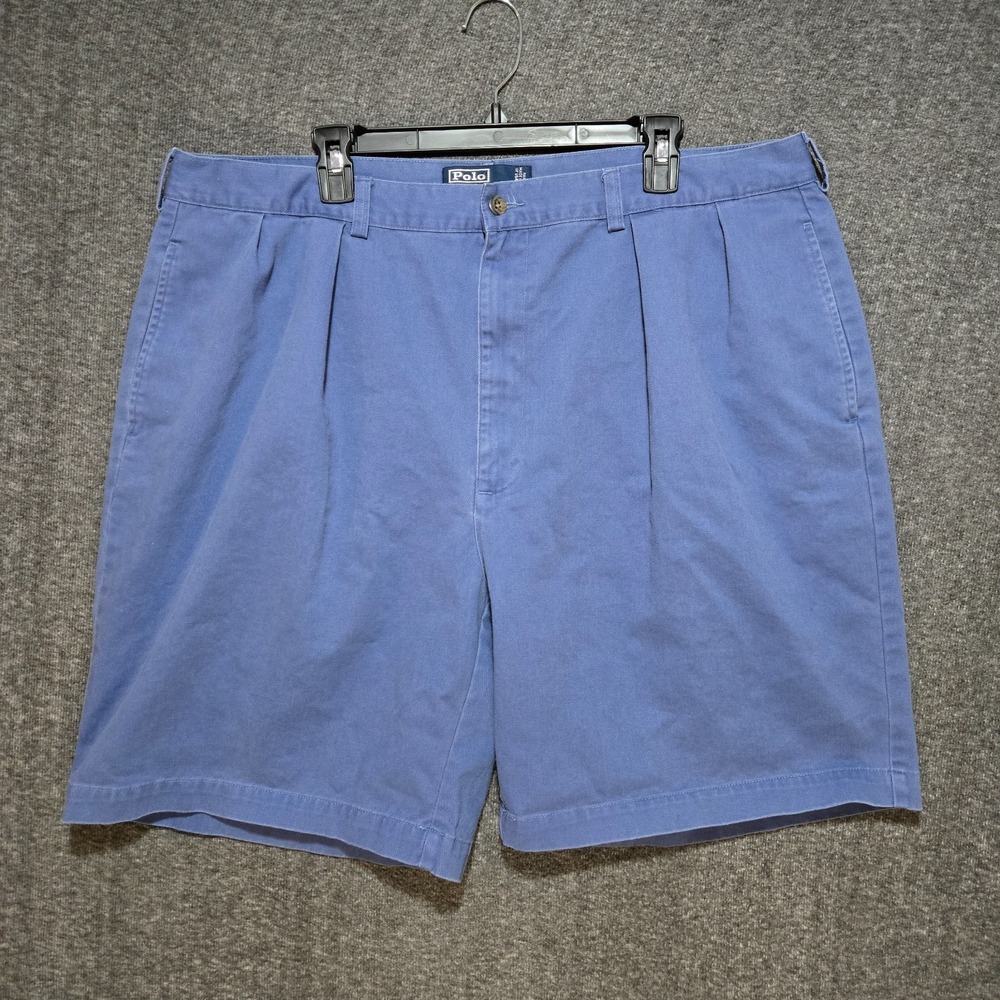 Vintage Polo Ralph Lauren Tyler Shorts Mens 42 Blue 100% Cotton Pleated Y2K
